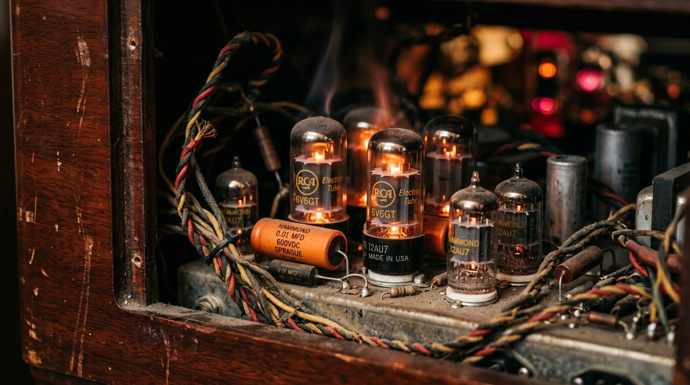 Glowing amber vacuum tubes and analog hardware